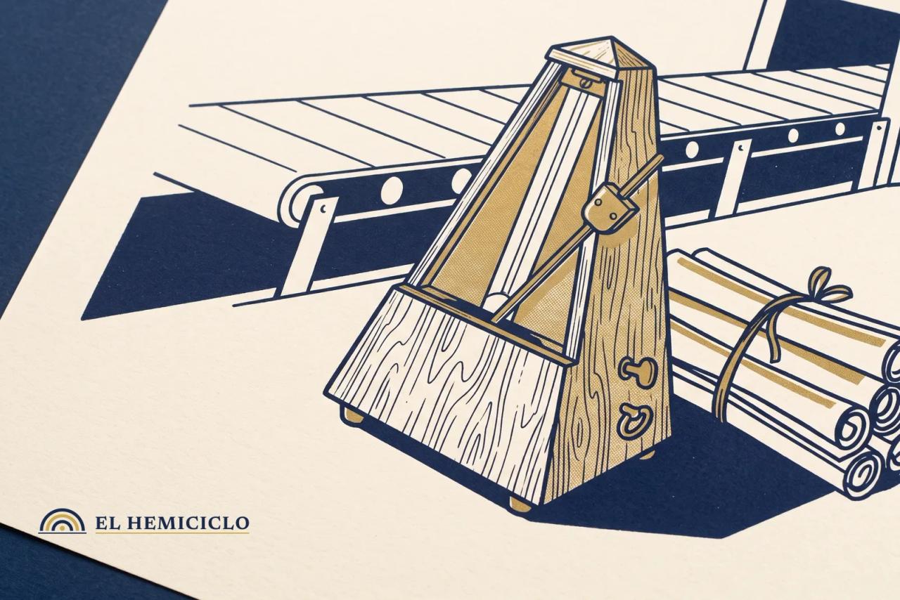 Ilustración de El Hemiciclo · el metrónomo del ritmo productivo y las patentes acumuladas