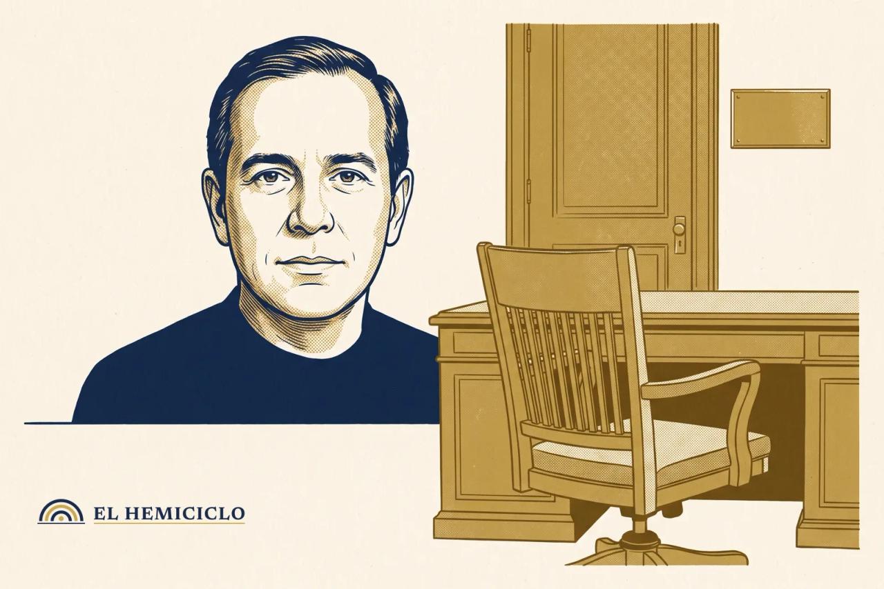 Ilustración de El Hemiciclo · De la Espriella y la silla vacía del Ministerio del Interior