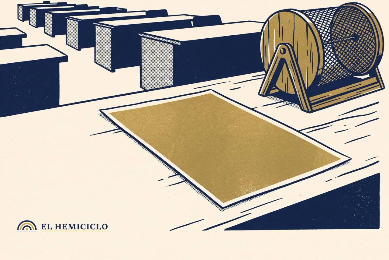 Ilustración de El Hemiciclo · el décimo de lotería compartido en la oficina