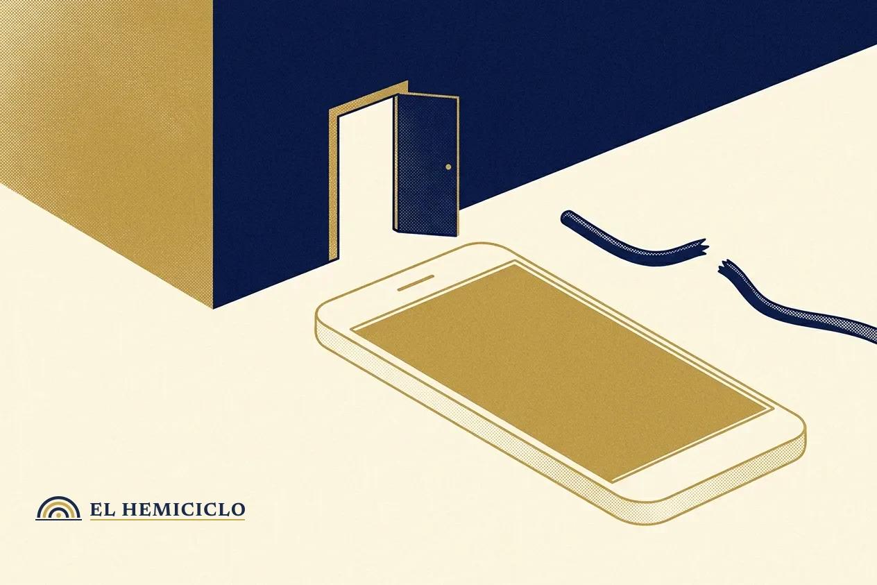 Ilustración de El Hemiciclo · el celular y la puerta de un canal directo de cancelación