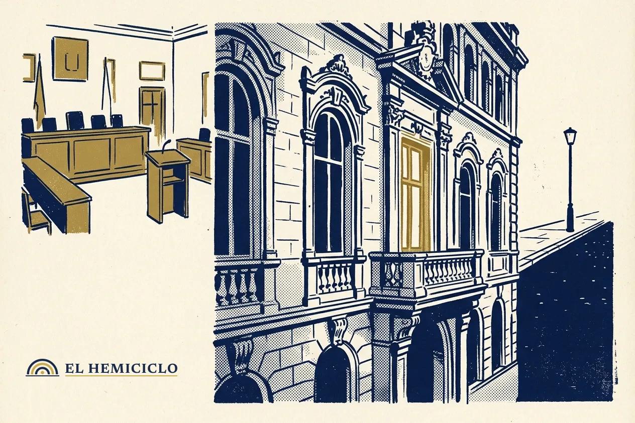 Ilustración de El Hemiciclo · la fachada del ayuntamiento de Benicarló y su salón