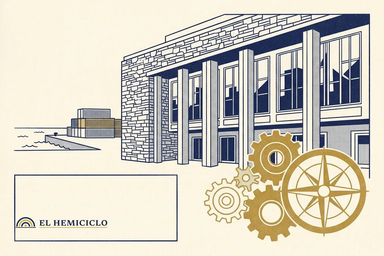 Ilustración de El Hemiciclo · la sede del Inegi y los engranajes de la actividad económica