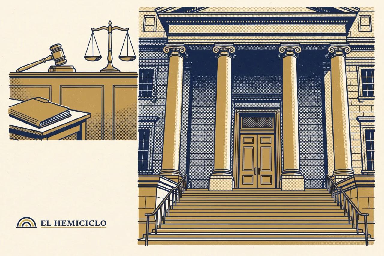 Ilustración de El Hemiciclo · el tribunal de Las Vegas y la balanza de la justicia