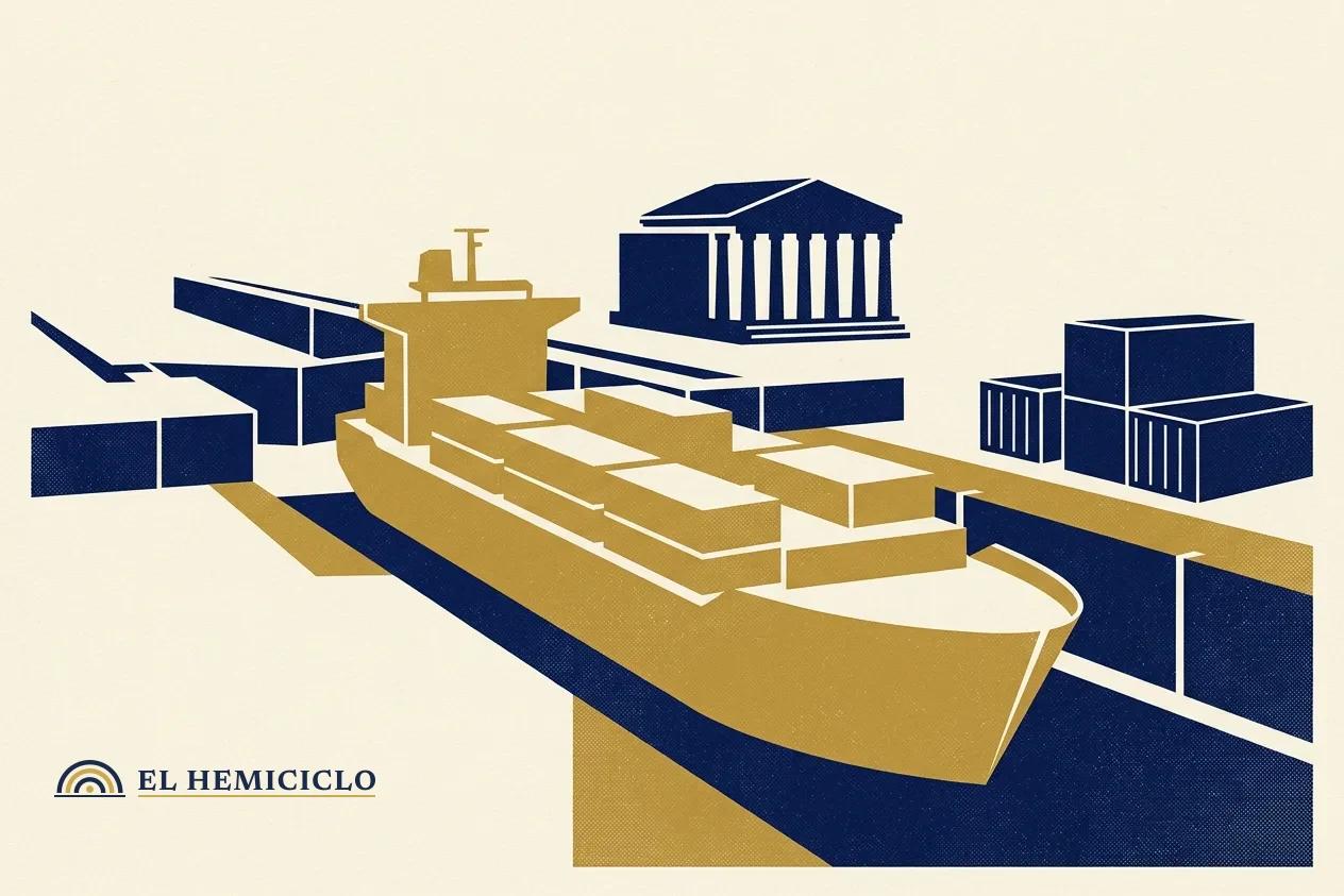 Ilustración de El Hemiciclo · el Canal de Panamá y la fachada del MEF