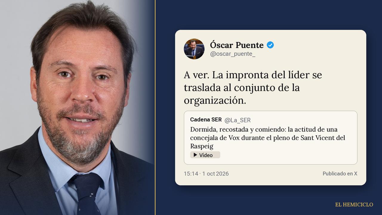 Mensaje publicado en X por el ministro Óscar Puente («A ver. La impronta del líder se traslada al conjunto de la organización») citando a la Cadena SER, sobre su retrato oficial
