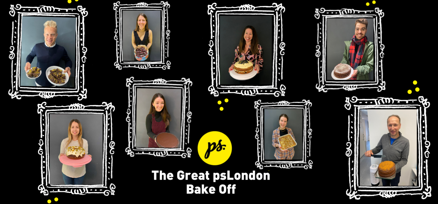 People holding cakes for bake off