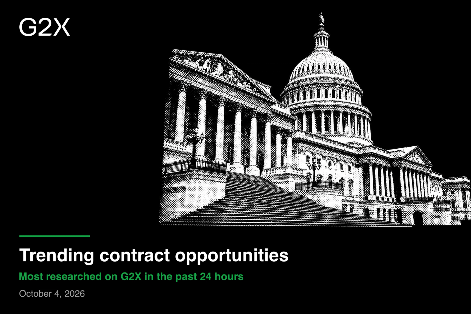 Trending contract opportunities. Most researched on G2X in the past 24 hours.
