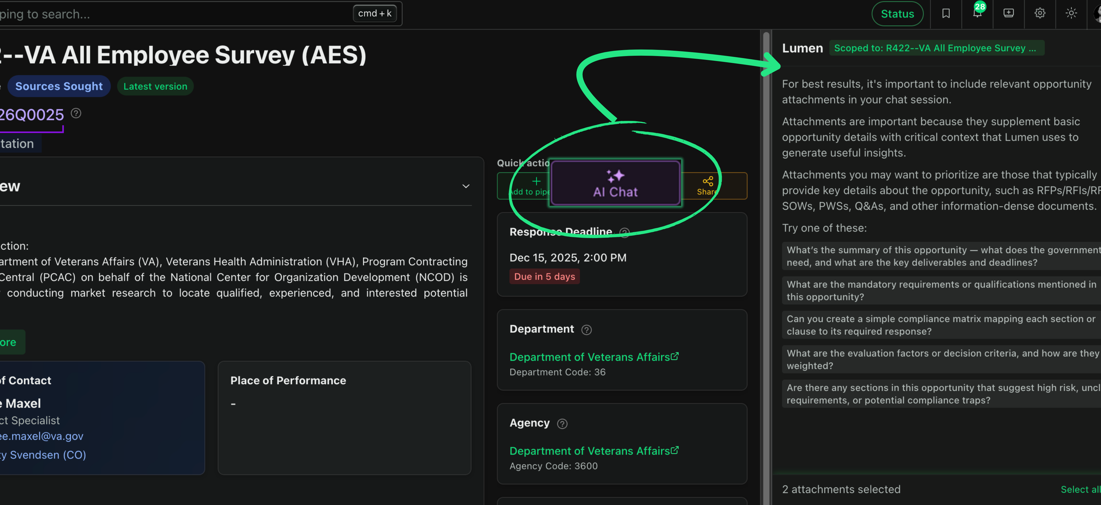 Screenshot of Lumen AI in Opportunity Intelligence
