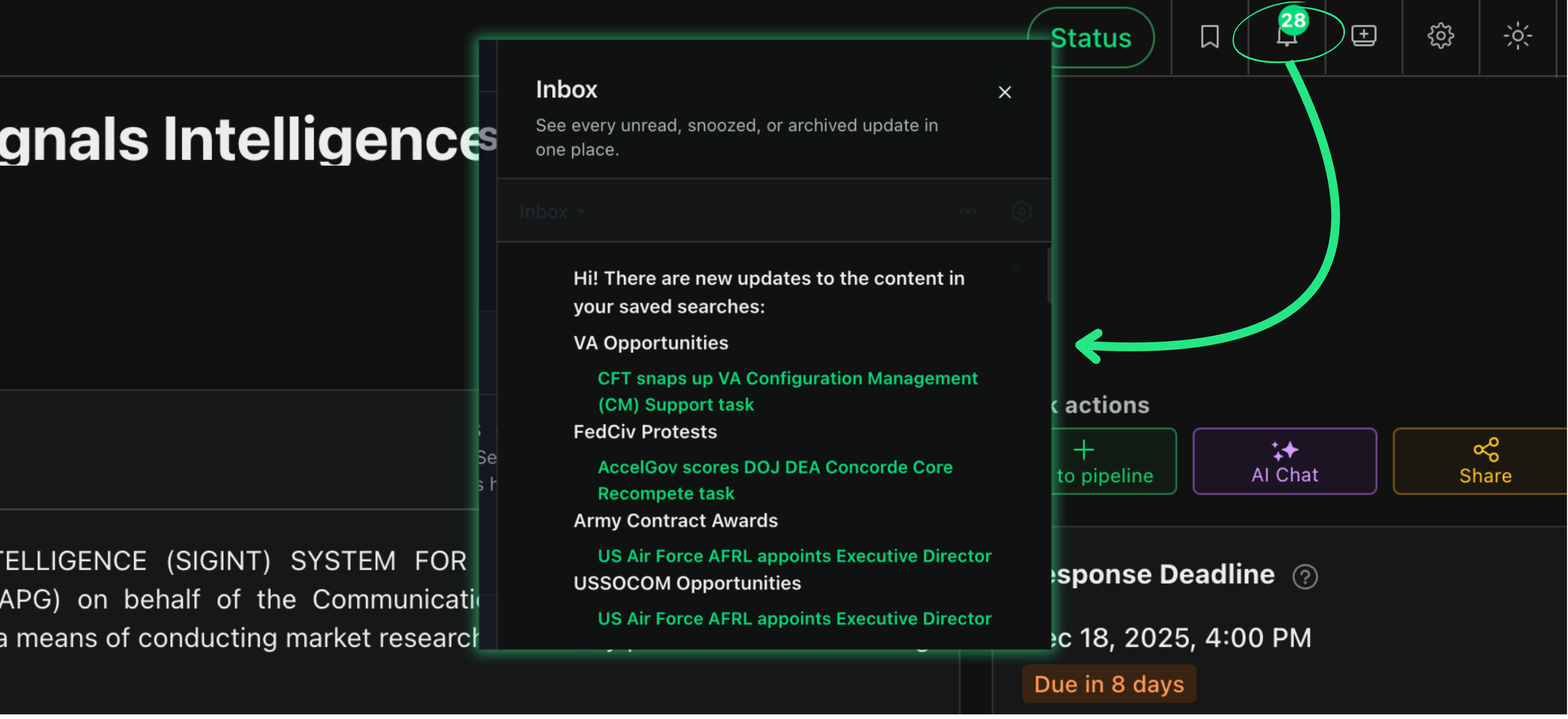 Screenshot of the notification center