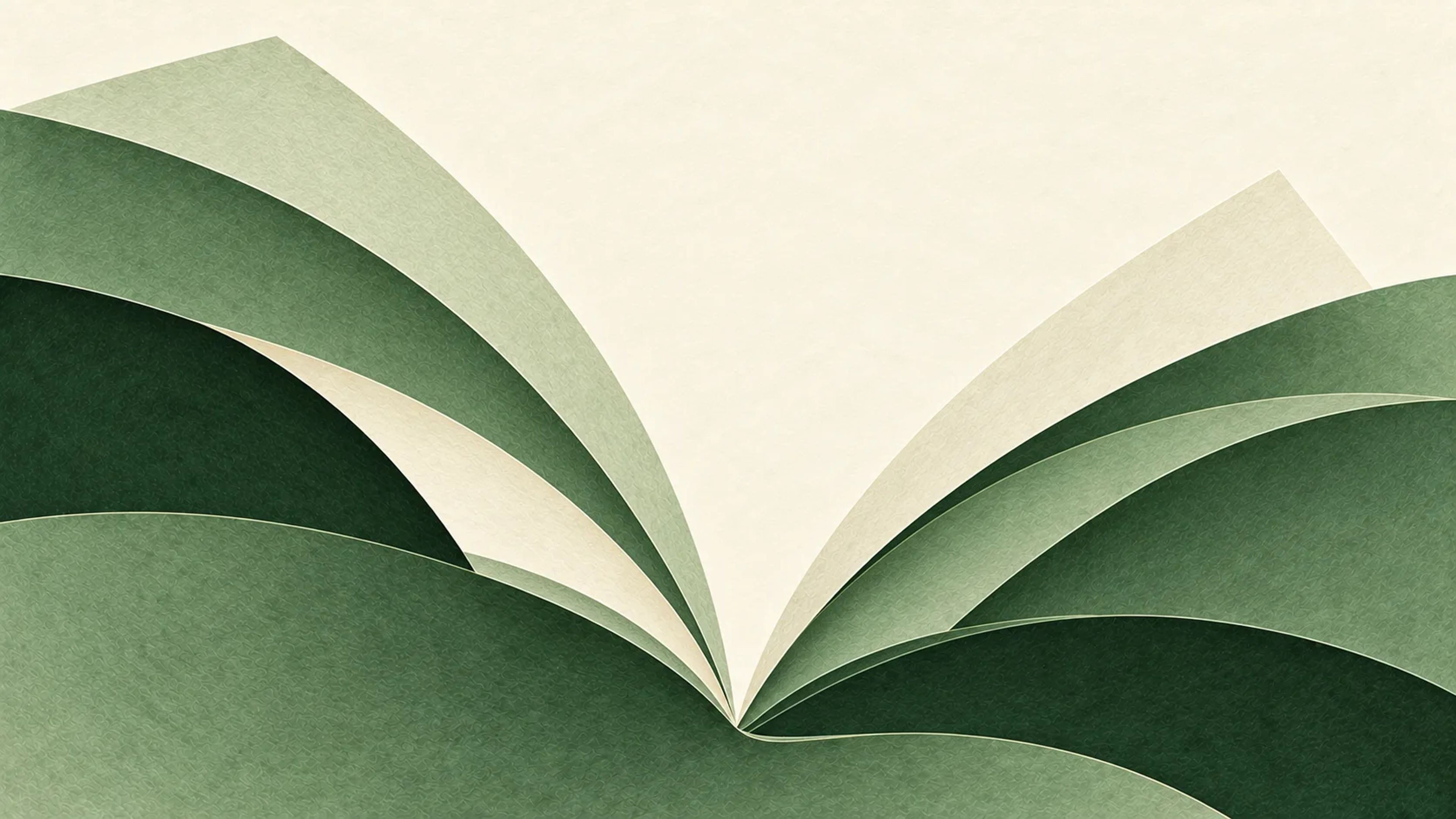 Layers of green and cream paper opening like the pages of a book