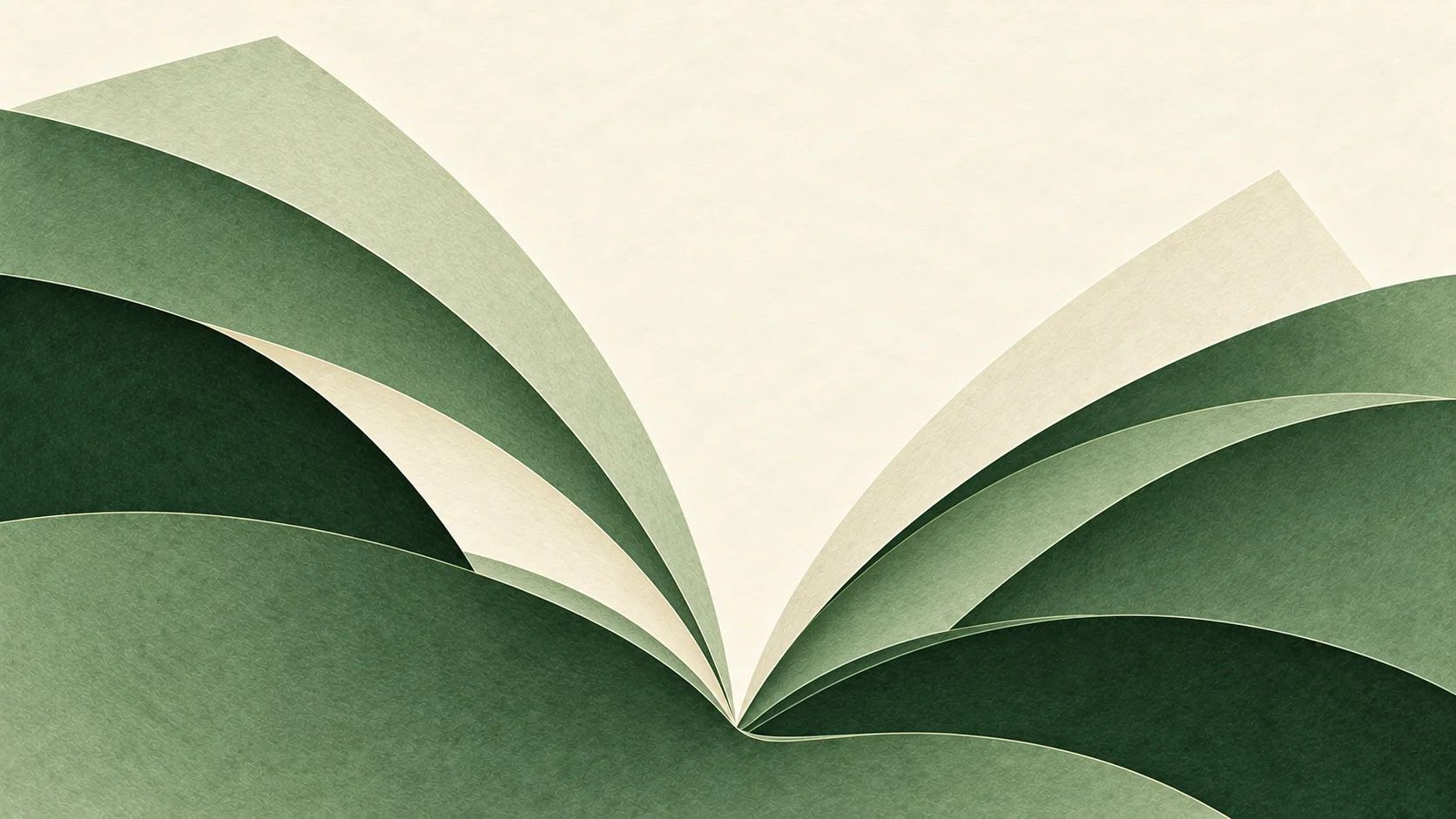 Layers of green and cream paper opening like the pages of a book