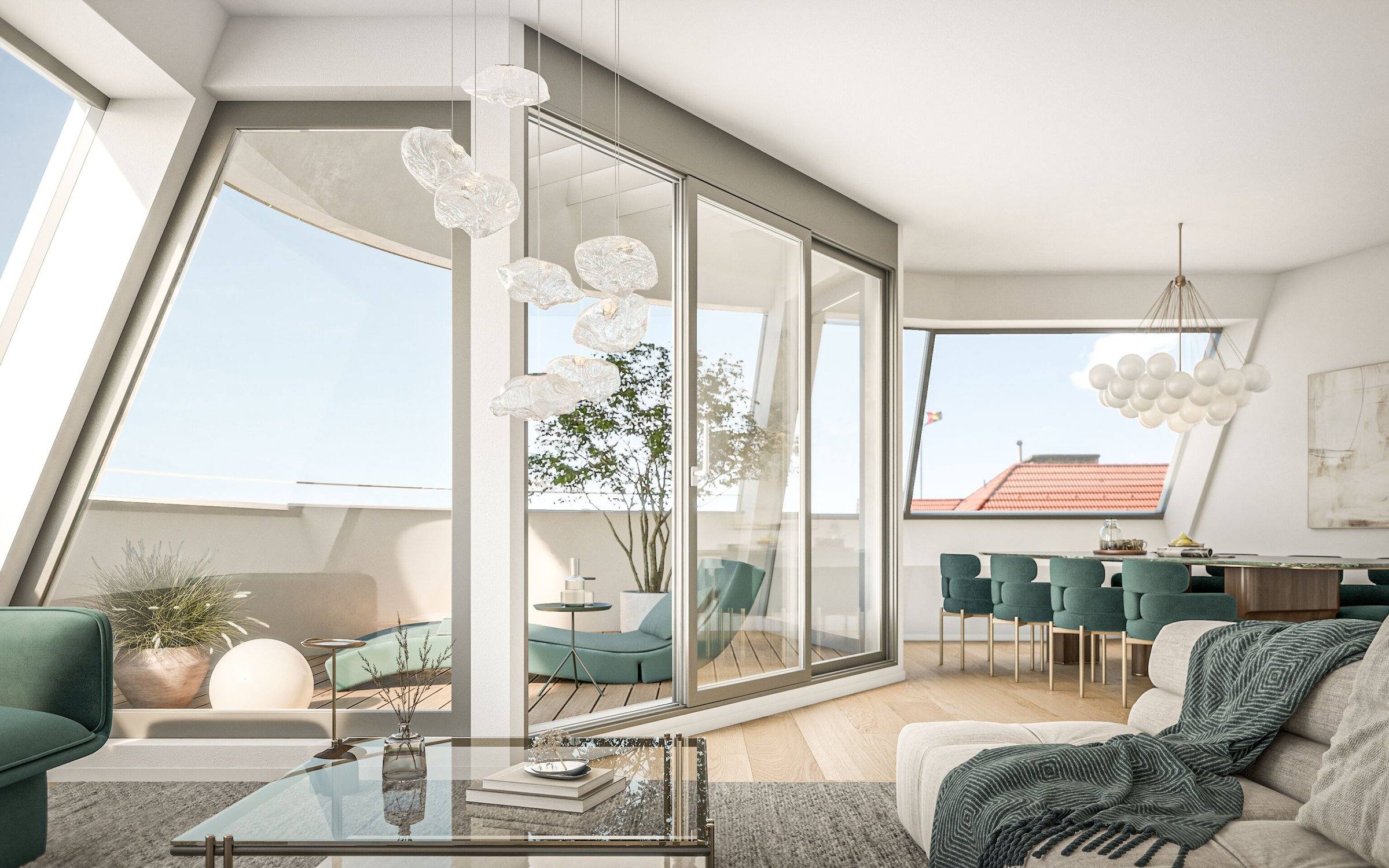 Vierzimmer-Maisonette mit Dachterrasse, Terrassen und Loggia