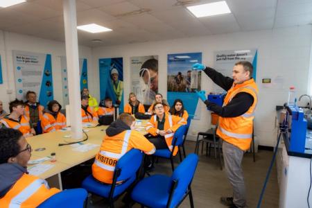 A group of school students visit South East Water's Bewl water treatment works in Kent