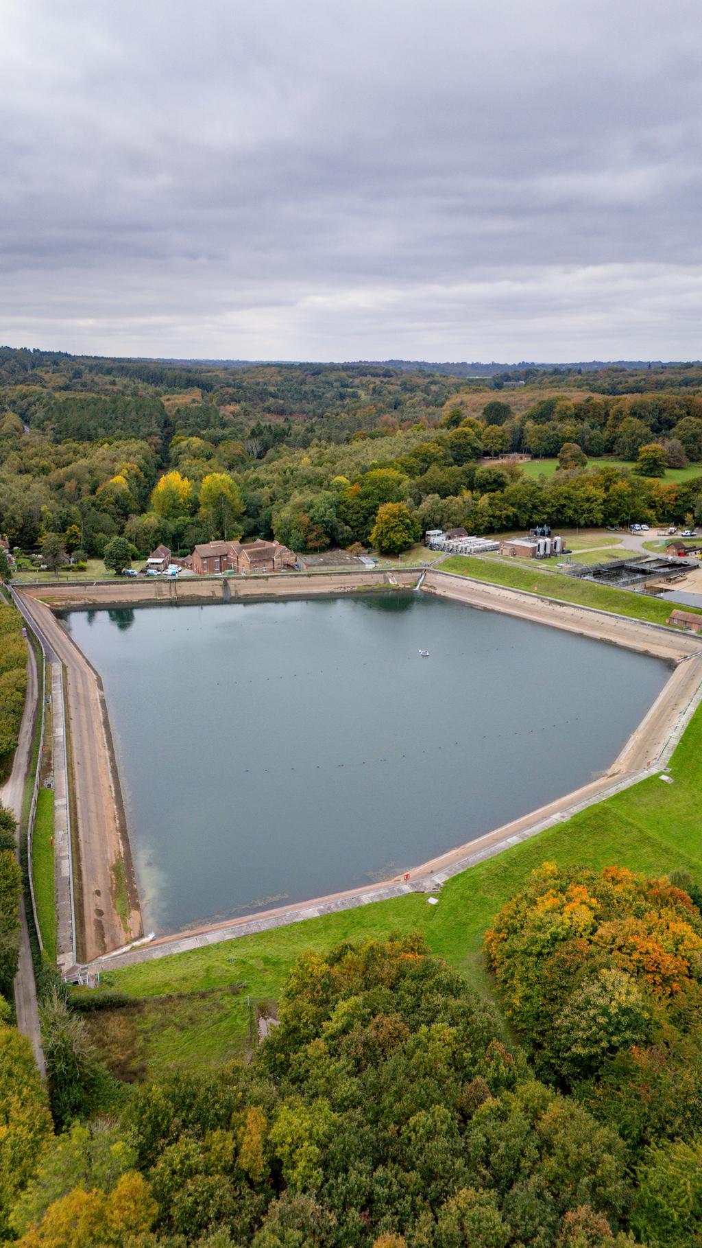 An aerial photo of Pembury reservoir