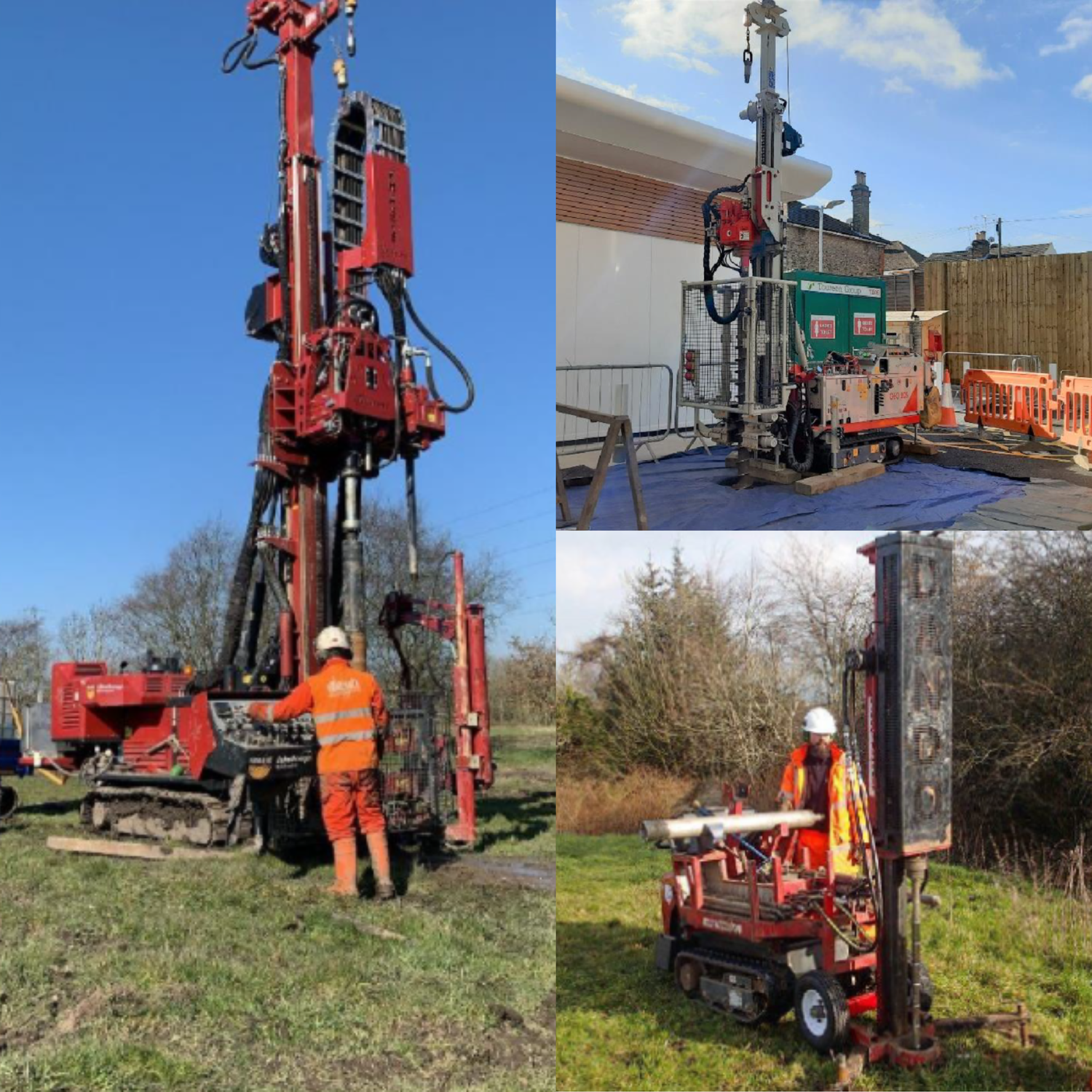 Collage of three photos showing types of machinery you may see at the Broad Oak ground investigations