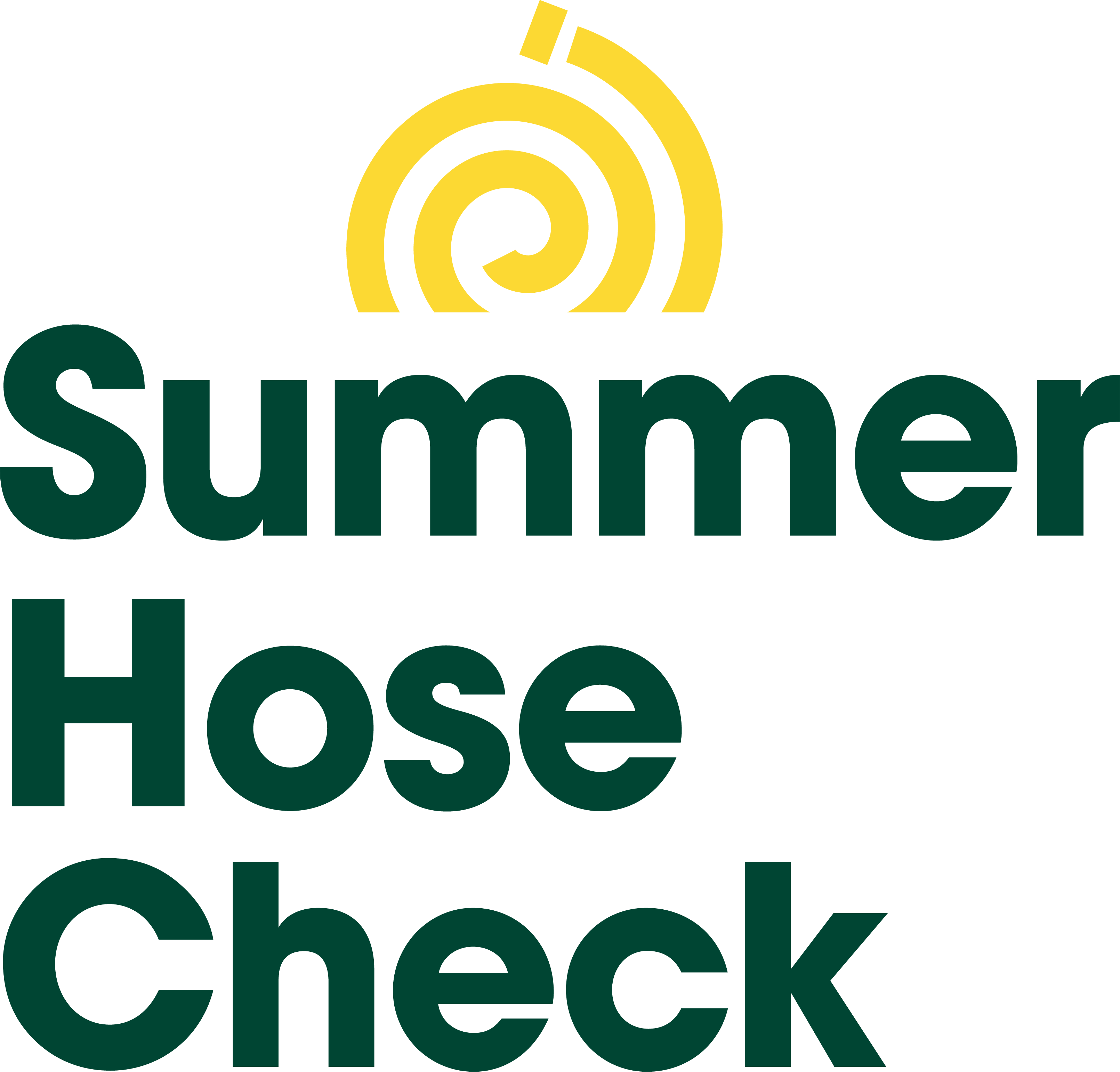 Summer Hose Check with a hosepipe rising from the top that looks like a rising sun.