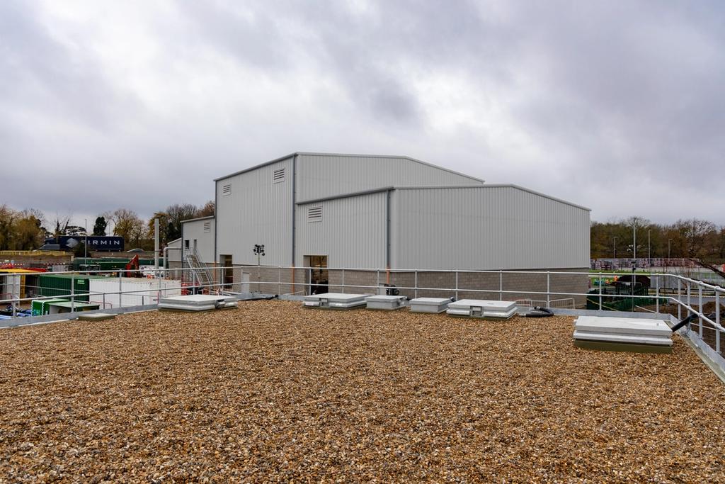 An image of the large grey water treatment building