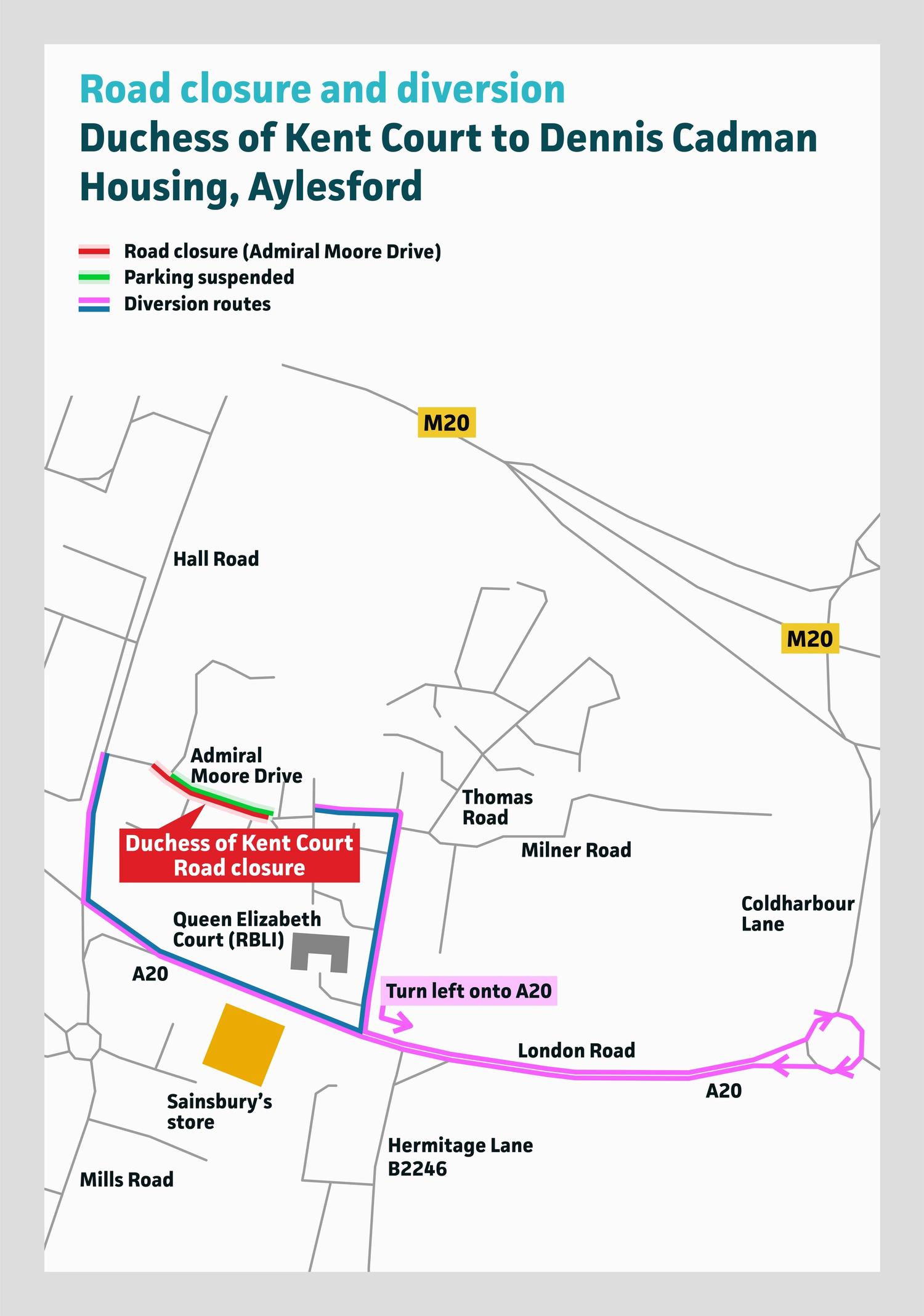 A map showing a diversion route for traffic in Aylesford