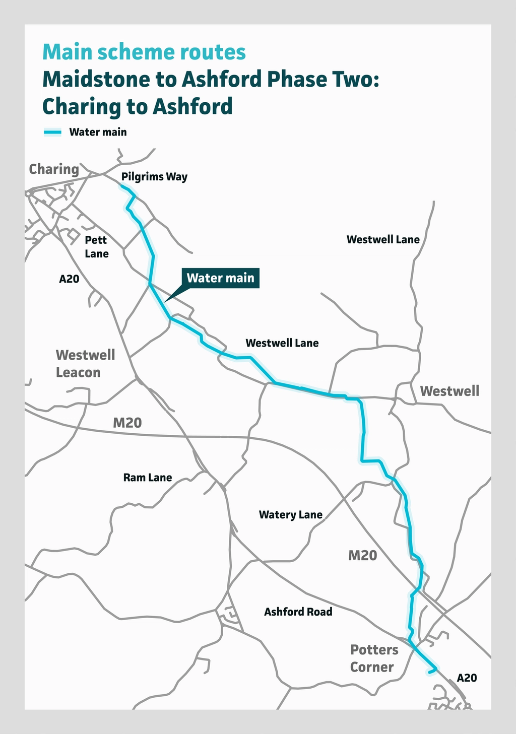 Graphic showing the route of the new pipeline from Charing to Ashford