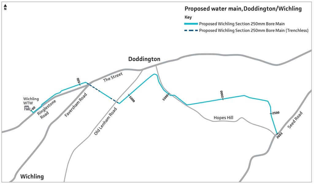 Graphic showing route for proposed new pipeline in the Doddignton and Wichling area