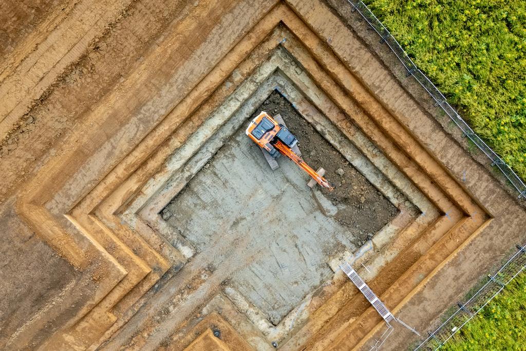 Aerial drone photo of ground investigation works underway at the Broad Oak Water site