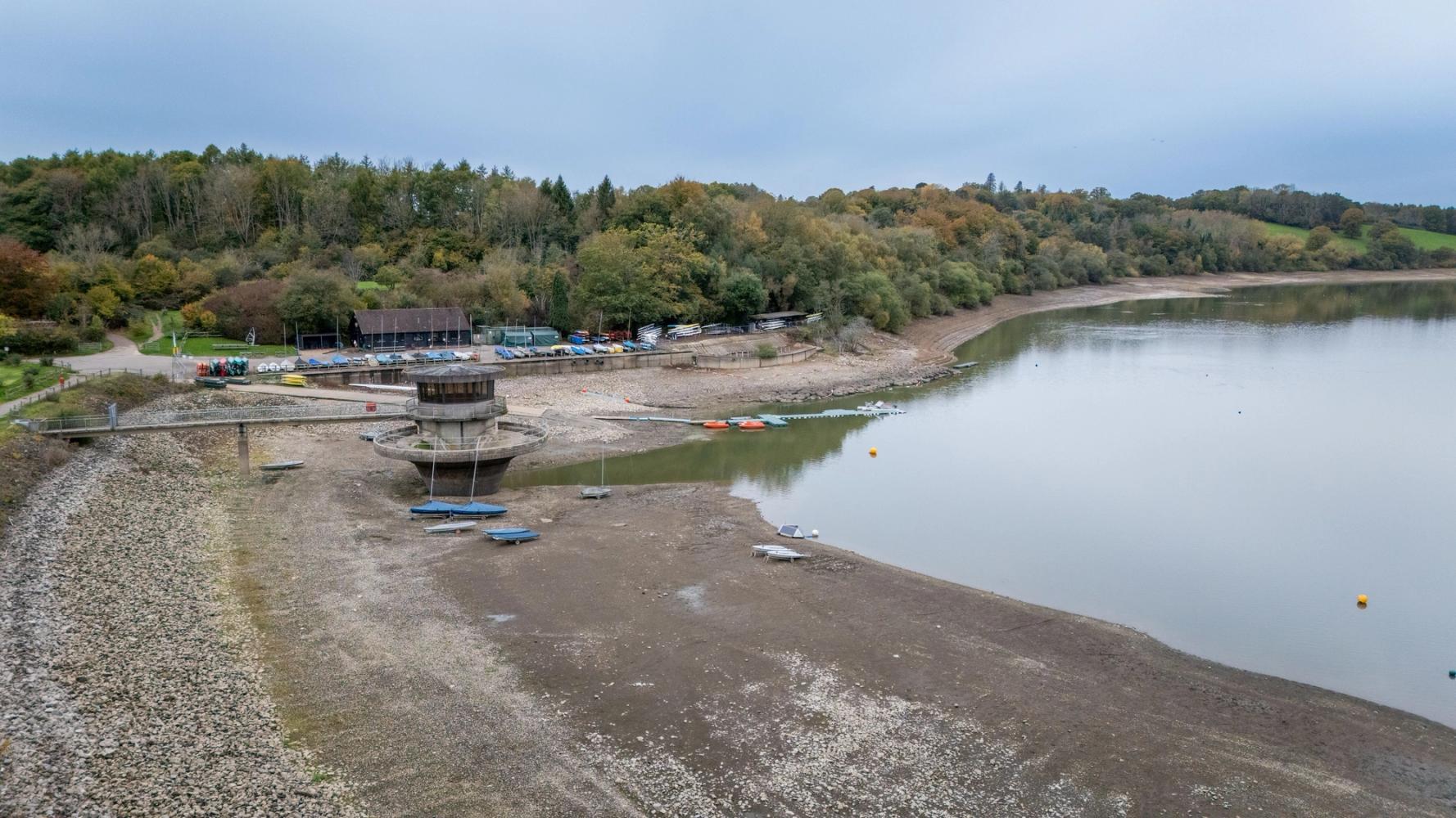 Image of Ardingly Reservoir in Sussex on 23 October 2025 during a drought.
