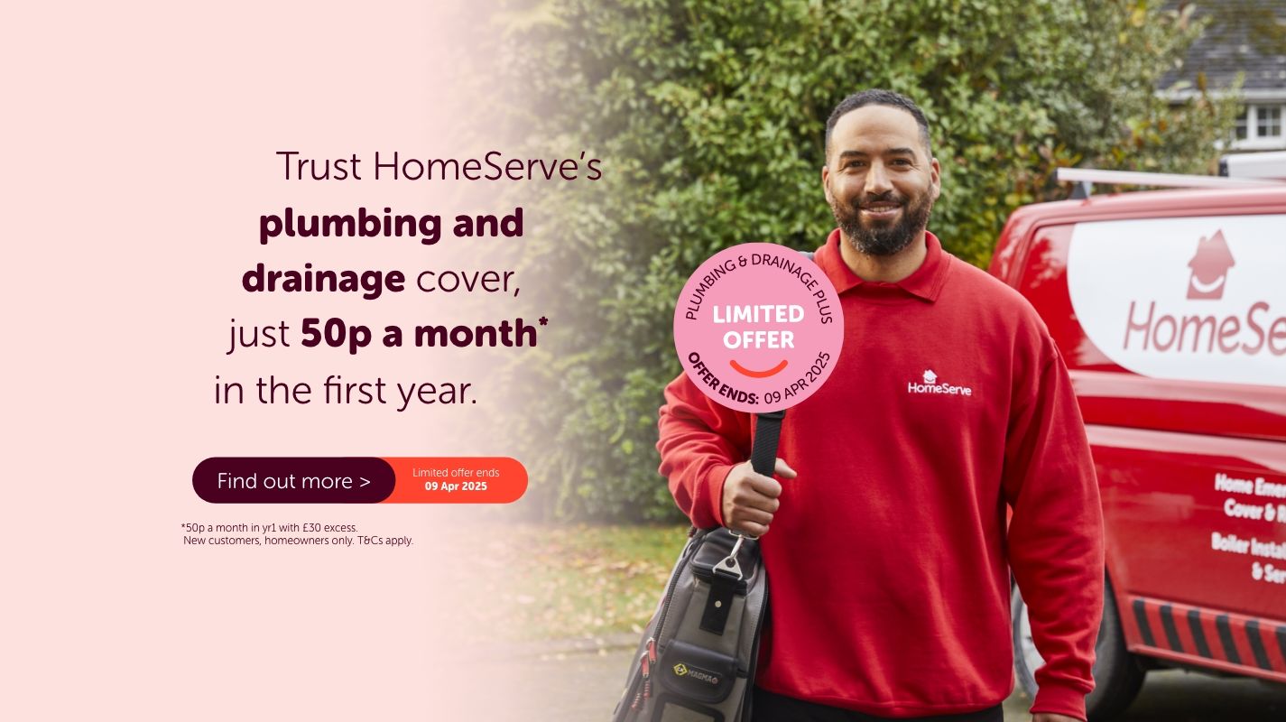 homeserve employee says, trust homeserve's plumbing and drainage cover, just fifty pence a month in the first year. Limited offer ends tenth December twenty twenty five