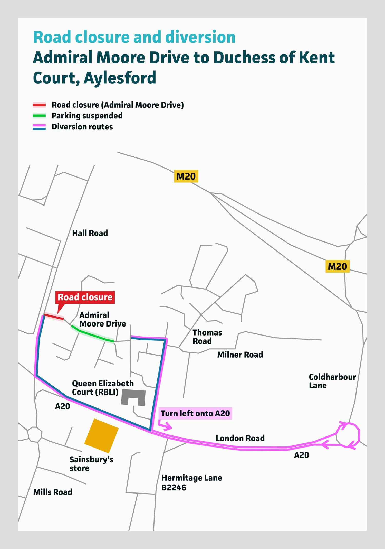 A map showing a diversion route for traffic