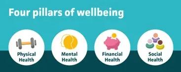 The four pillars of wellbeing. Physcial Health . Mental health. Financial Health. Social health