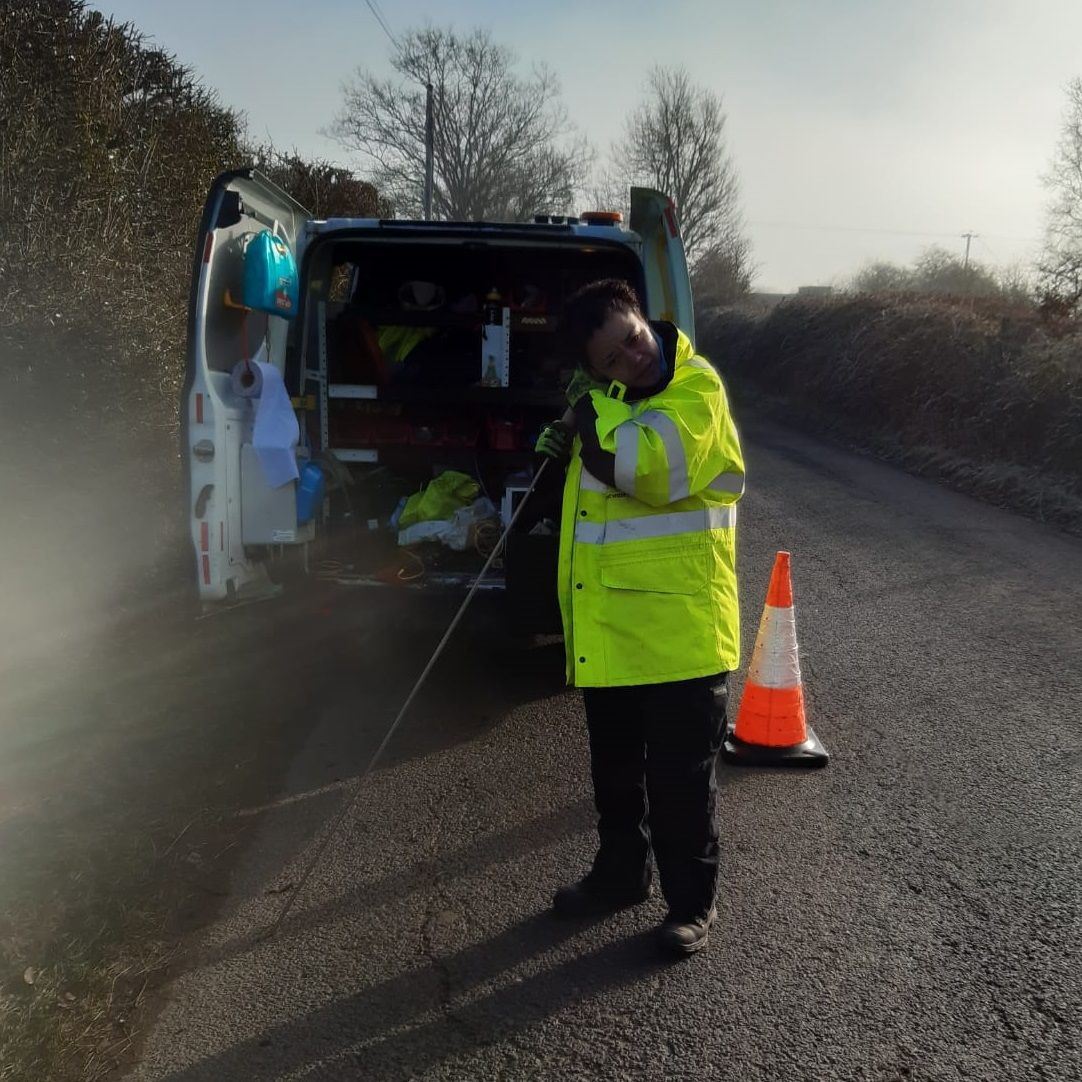 South East Water Intern Leah Thomas working at the side of the road