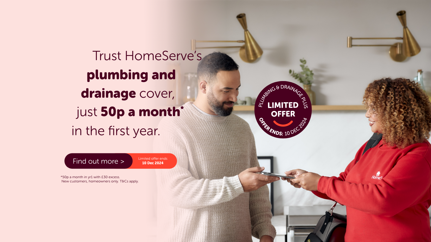 homeserve employee says, trust homeserve's plumbing and drainage cover, just fifty pence a month in the first year. Limited offer ends tenth December twenty twenty four