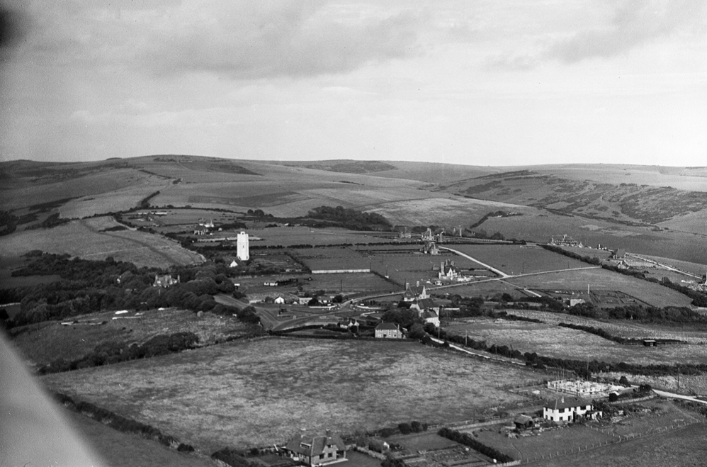In 1934, the land around Friston water tower is predominantly chalk grassland (looking south-east)