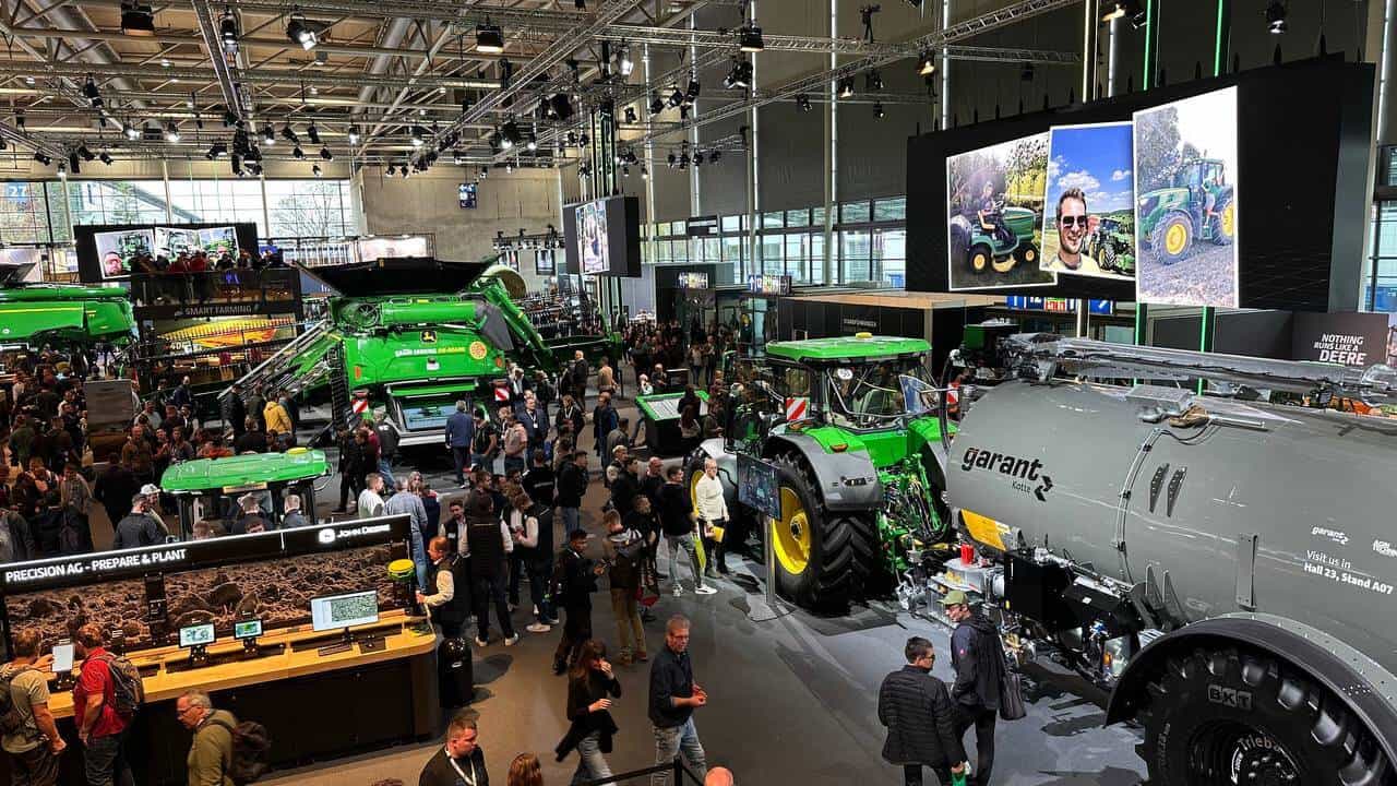 Agricultural technology exhibition stand at farming trade show