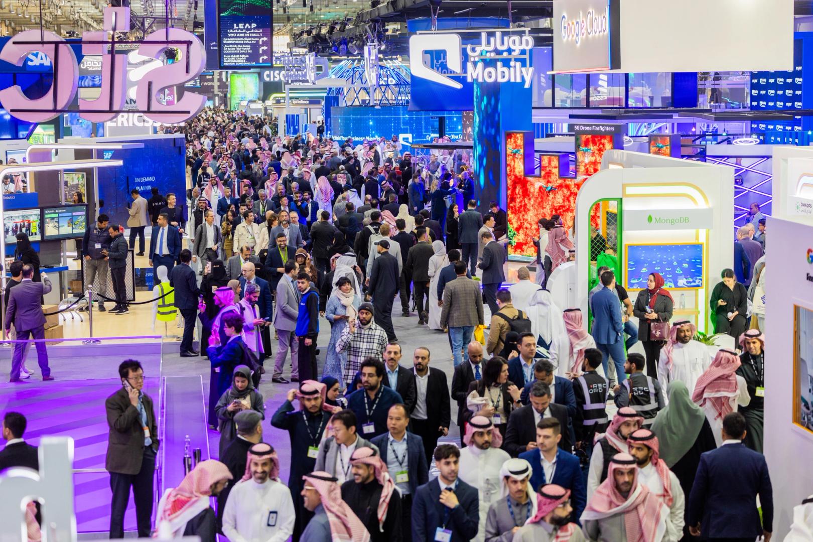 Exhibitors and visitors at LEAP technology conference at RFECC, Riyadh