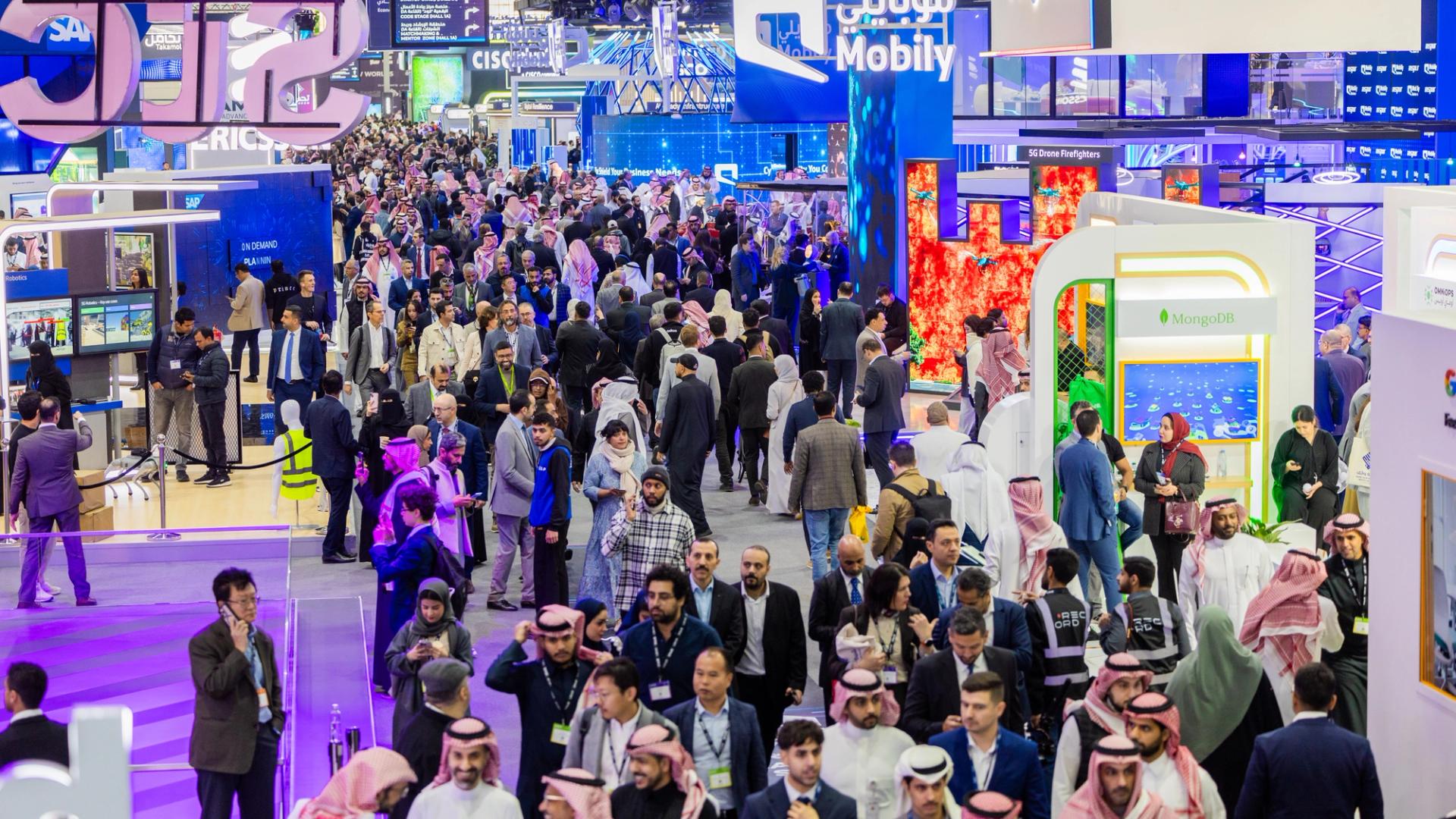 Exhibitors and visitors at LEAP technology conference at RFECC, Riyadh