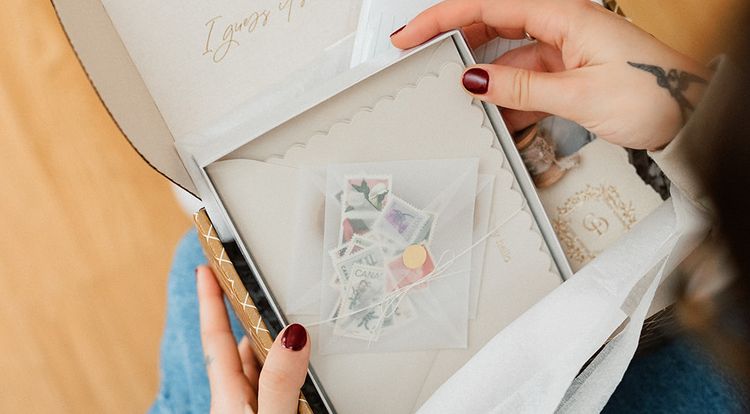subscription box with vintage postage sets