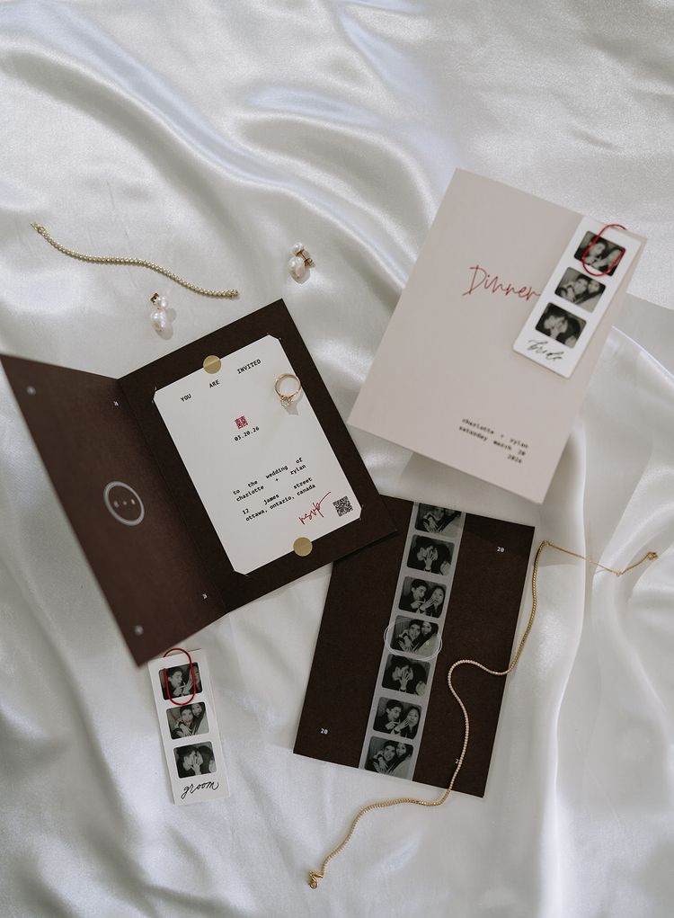 modern wedding stationery with polaroids