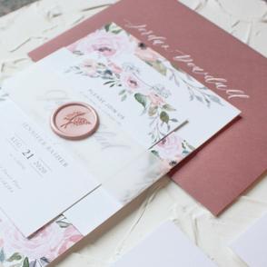 Wedding invitation with blush pink envelope