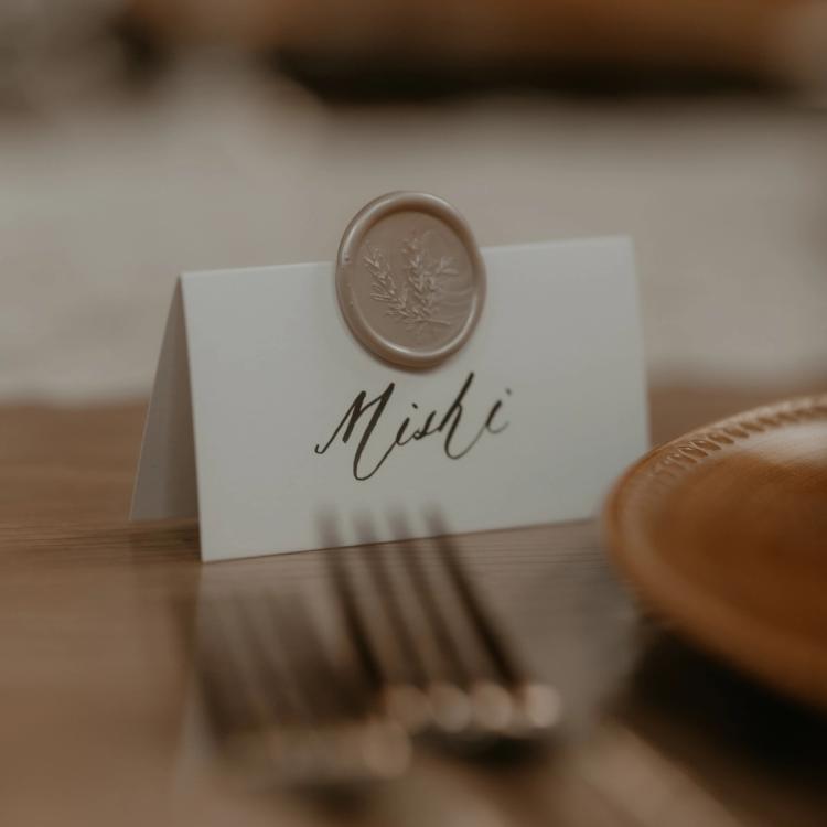 wedding place card with hand stamped wax seal