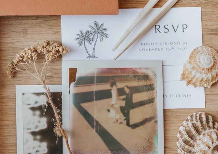 Tropical Palm Tree Motif on wedding invitation rsvp card