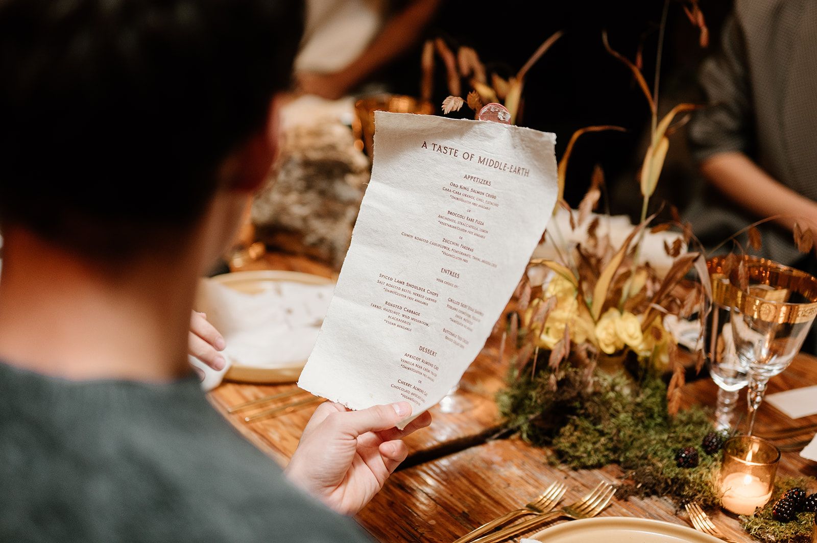 Handmade Paper Menu Scroll unfirled by guest