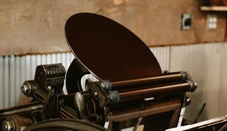 Antique Letterpress Machine inked up and ready for printmaking