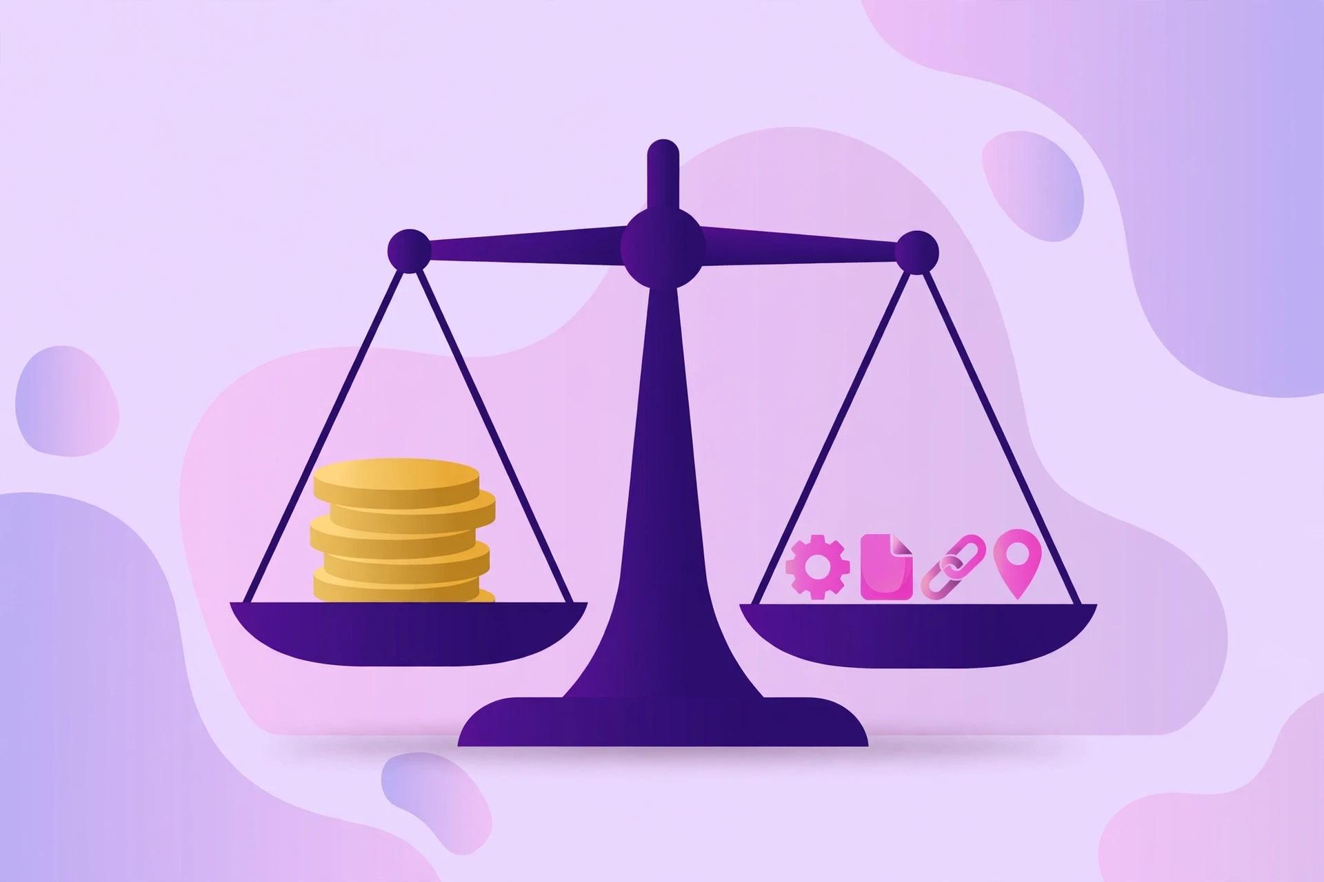 Illustration of a balance scale comparing freelancer hourly cost against an agency team's combined value.