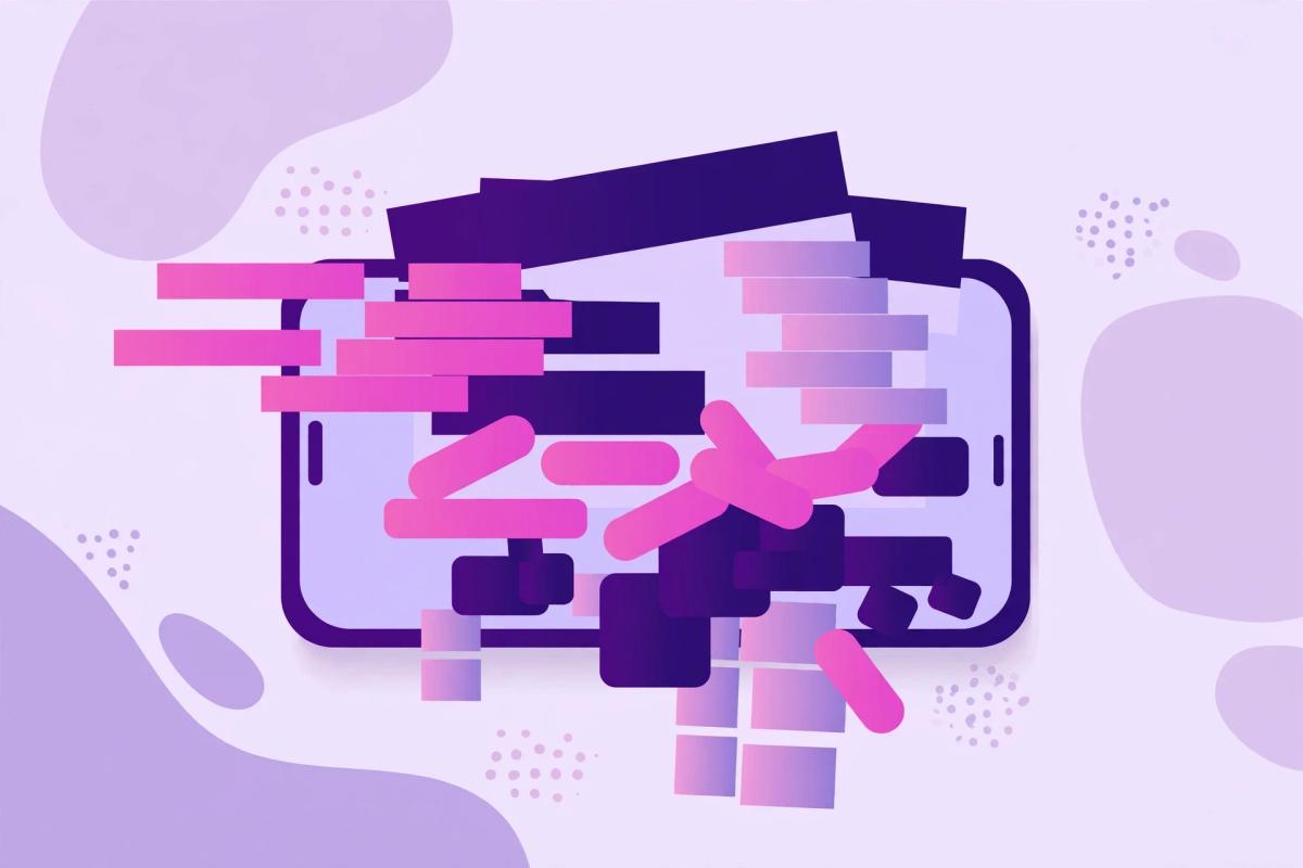 Illustration of a website failing on a mobile phone screen with pinched text and crowded buttons