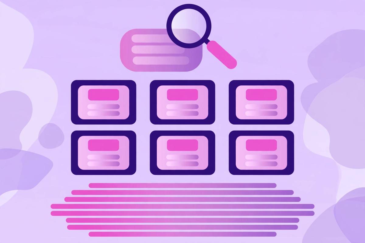 Illustration of a category page layout with short intro copy above the product grid and longer buying-guide copy below it, showing where the words go