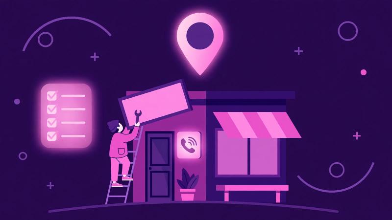 Illustration of a local service business with map and phone icons