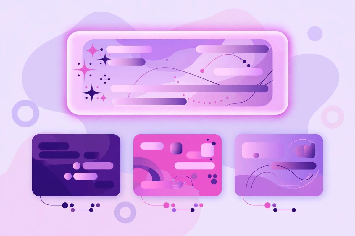 Illustration of an AI answer panel above a carousel of cited link cards