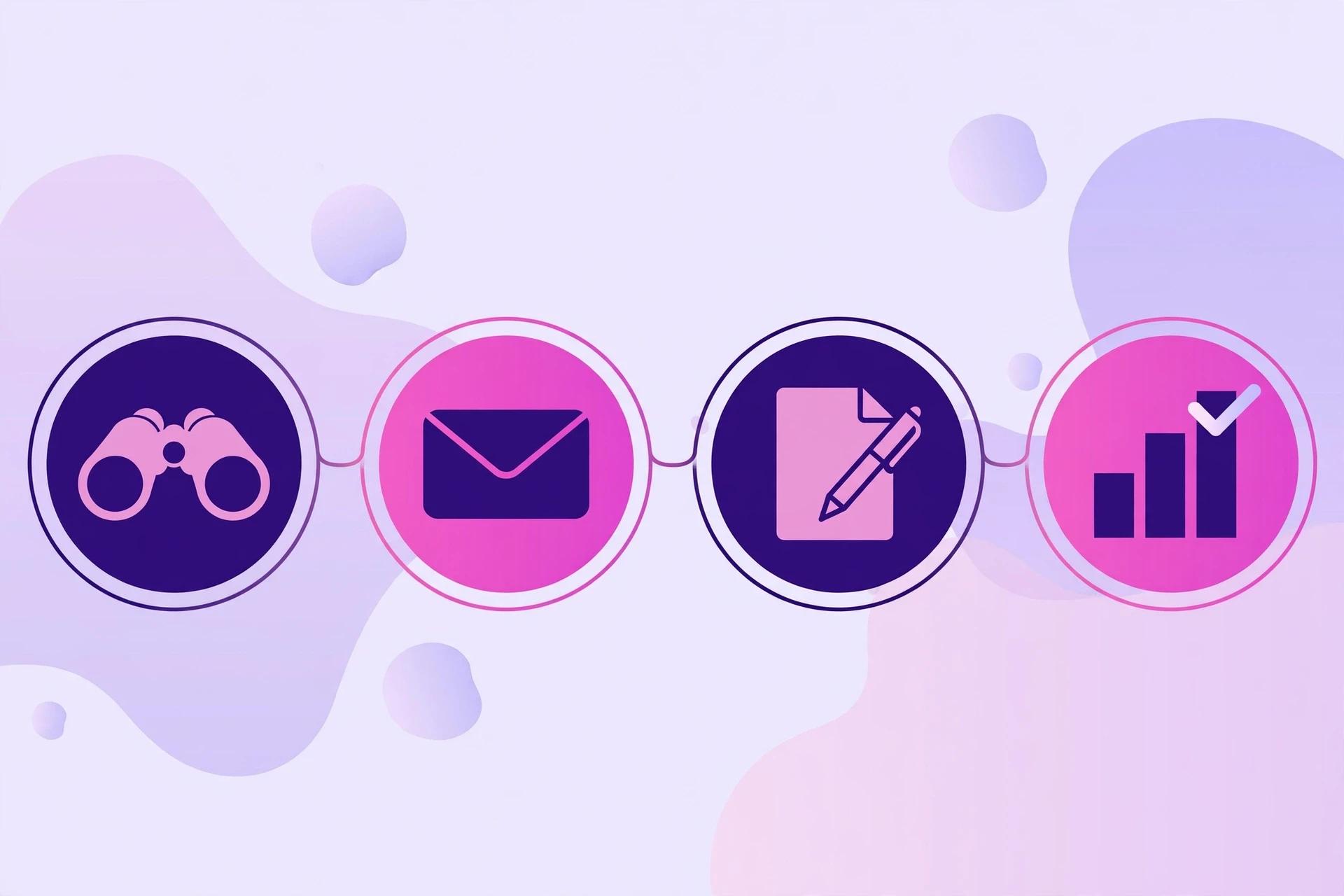 Illustration of the white-hat link building process: prospecting, pitching, writing, and reporting.