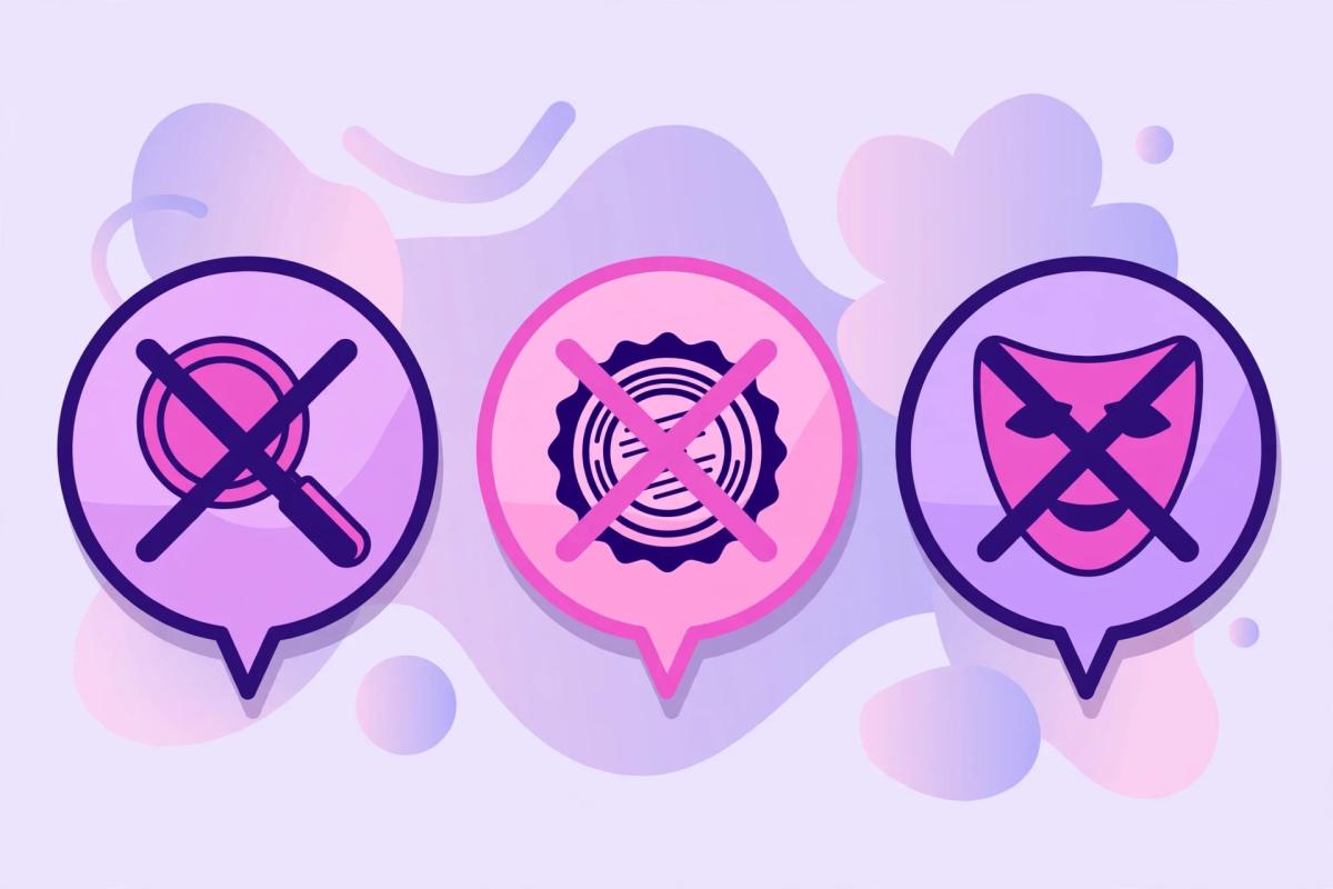 Illustration of three crossed-out myth icons, a magnifier, a seal, and a mask, representing the three myths about AI content