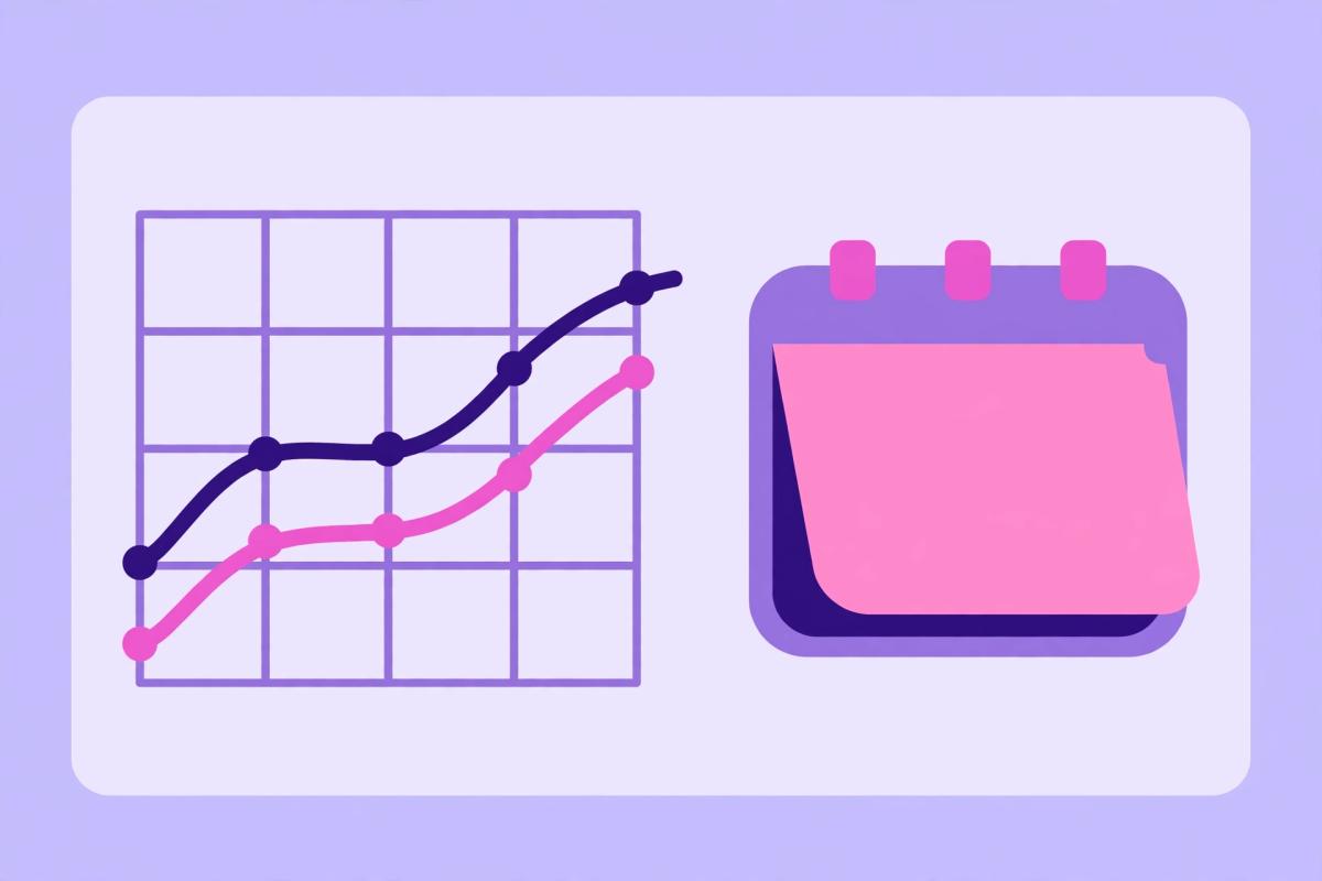 Illustration of a monthly seo report dashboard comparing organic visits and impressions month-over-month and year-over-year.
